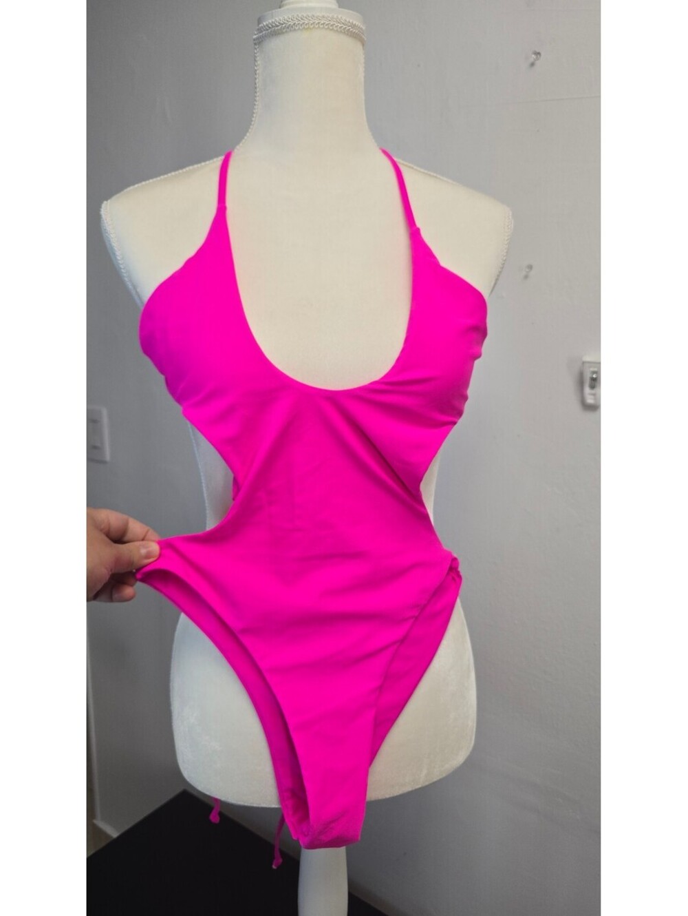 Neon Pink Cut-Out One-Piece Swimsuit – Size S